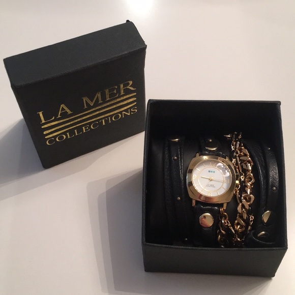 La Mer Accessories - La Mer Leather Wrap Bracelet Watch w Chain